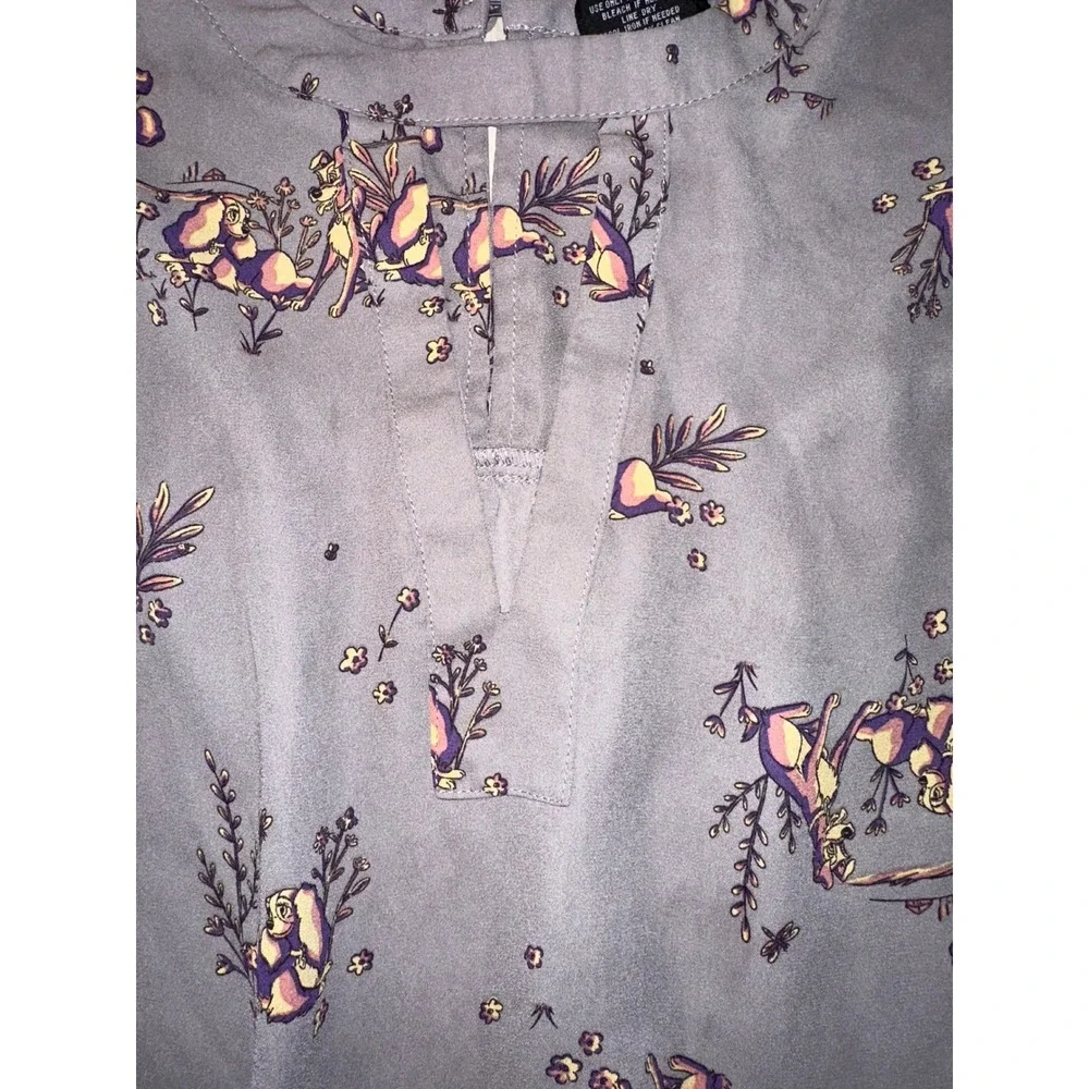 Disney Lady and the Tramp Grey Floral Print Blouse Plus Size 3 3XL 3/4 Sleeve